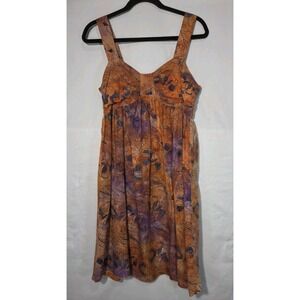 Bali Batiks Hand Painted Dress Women M Orange Purple Beaded Rayon Mini Resort